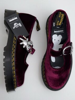 Dr. Martens x Heaven Marc Jacobs Addina Velvet Shoes Cherry Red Mary Janes UK 6